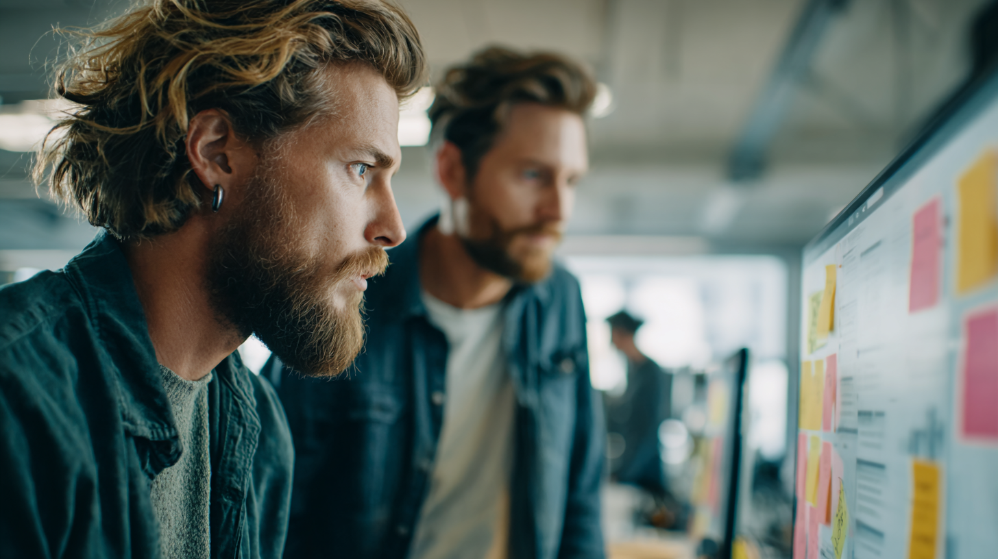 Two developers collaborating on code using pair programming