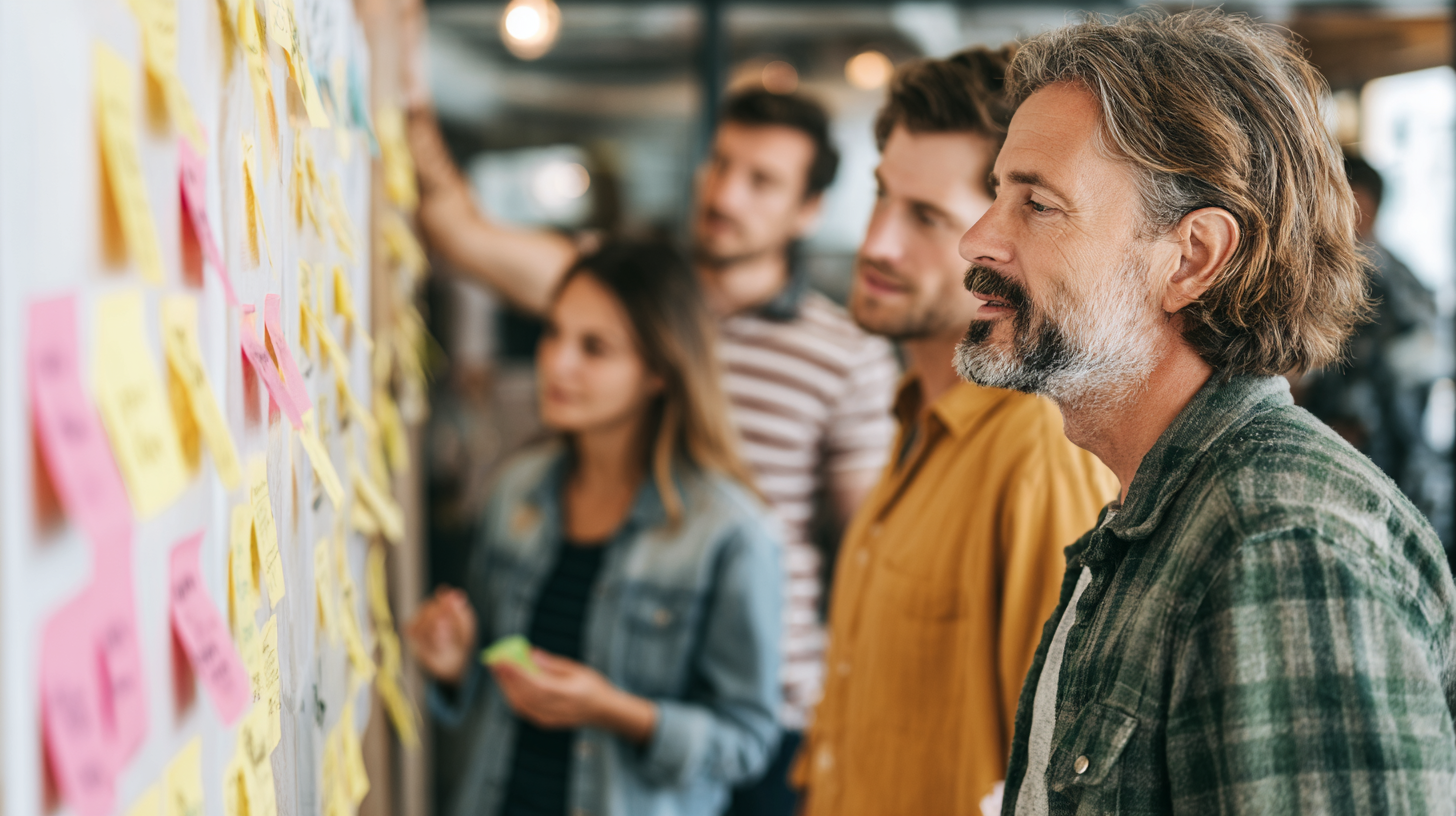 A team collaborating in a team planning session